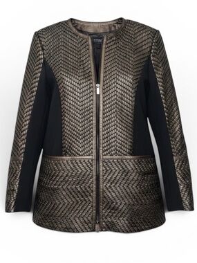 Carlisle Collection Metallic Woven Leather Jacket Bronze Black Zip Blazer 2 NWT